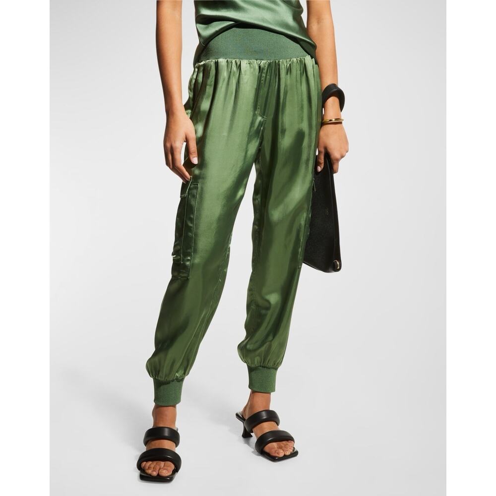 Cinq a Sept 5 A 7 Giles Jogger Cargo Pant Satin Light Green XS New NWOT